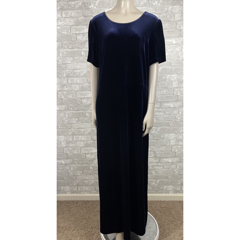 Vintage Laura Ashley Large Blue Velvet Short Sleeve Maxi Y2K Dress